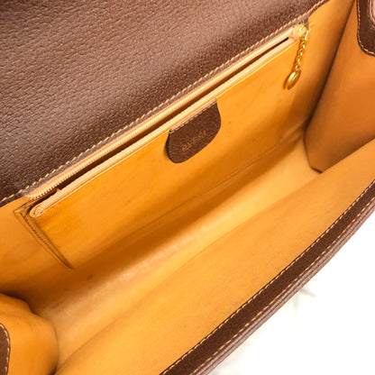 GUCCI Sherry Line Front Belt Leather Clutch Bag Brown Green Vintage Old Gucci eprxvx
