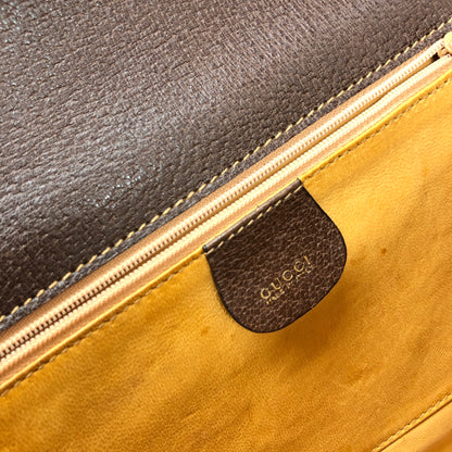 GUCCI Sherry Line Front Belt Leather Clutch Bag Brown Green Vintage Old Gucci eprxvx