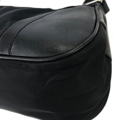 PRADA 三角形標誌 Hobobag 尼龍皮革手提包 黑色復古舊款 a5a5db