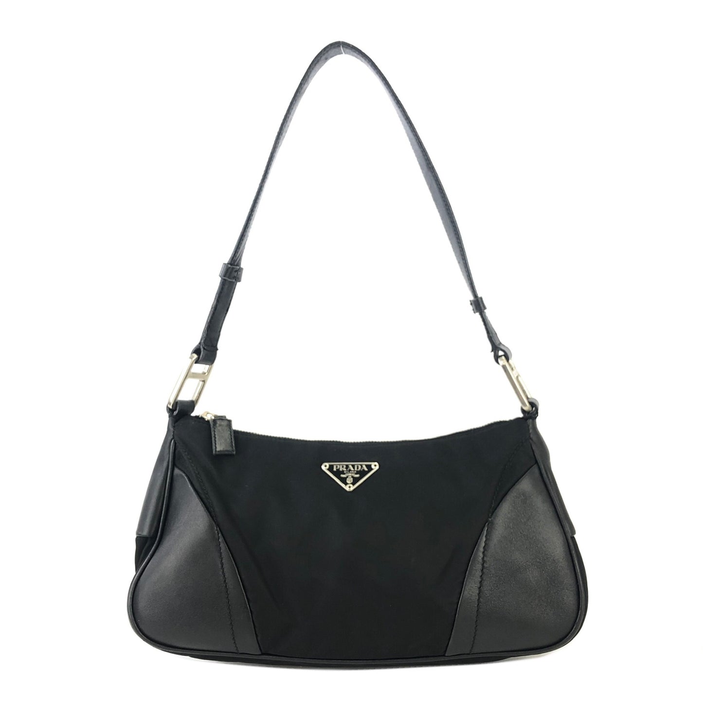 PRADA Triangle logo  Hobobag Nylon Leather Handbag Black Vintage Old a5a5db