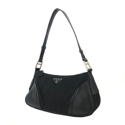 PRADA 三角形標誌 Hobobag 尼龍皮革手提包 黑色復古舊款 a5a5db