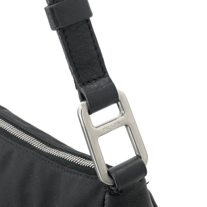 PRADA 三角形標誌 Hobobag 尼龍皮革手提包 黑色復古舊款 a5a5db