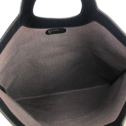 FENDI Zucca logo embossed leather PVC handbag black x brown Vintage Old jibnzr