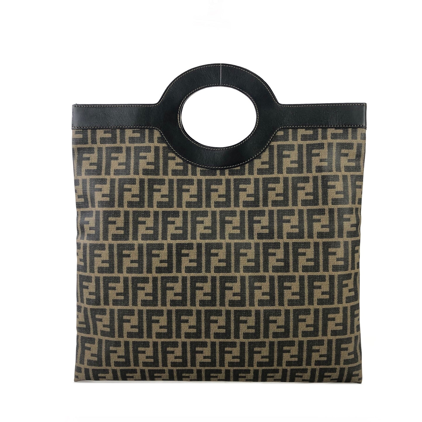 FENDI Zucca logo embossed leather PVC handbag black x brown Vintage Old jibnzr