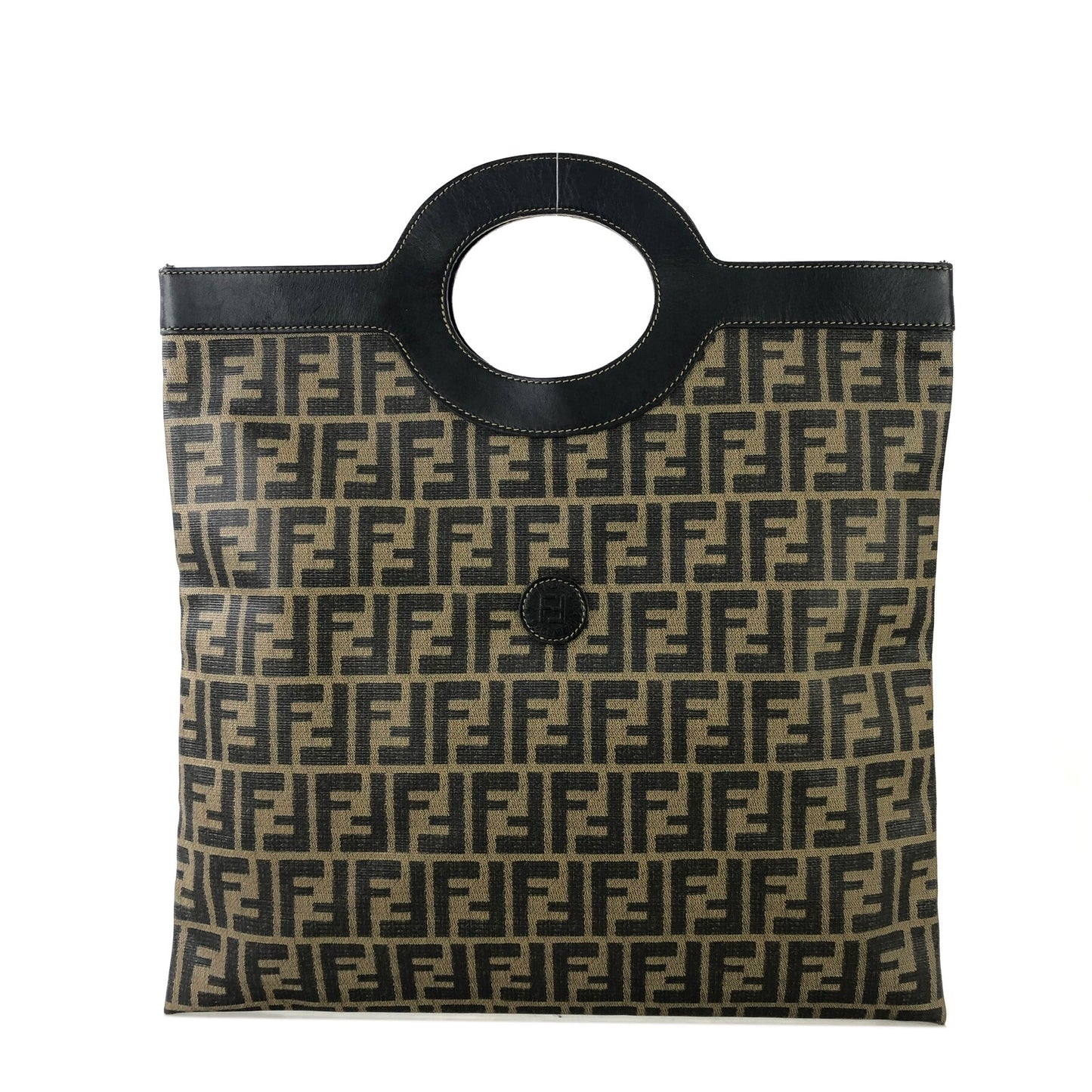 FENDI Zucca logo embossed leather PVC handbag black x brown Vintage Old jibnzr