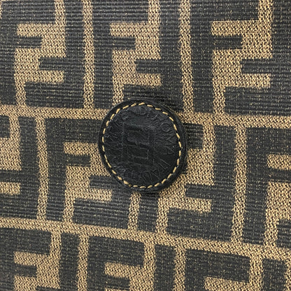 FENDI Zucca logo embossed leather PVC handbag black x brown Vintage Old jibnzr