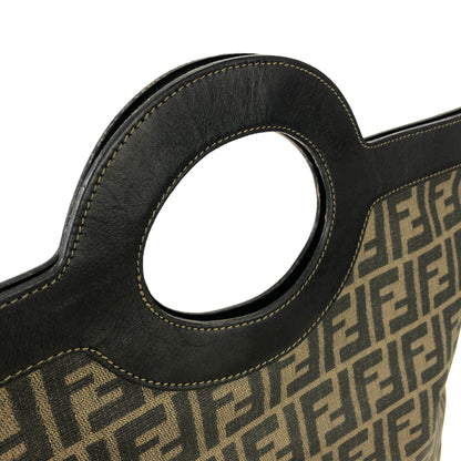 FENDI Zucca logo embossed leather PVC handbag black x brown Vintage Old jibnzr