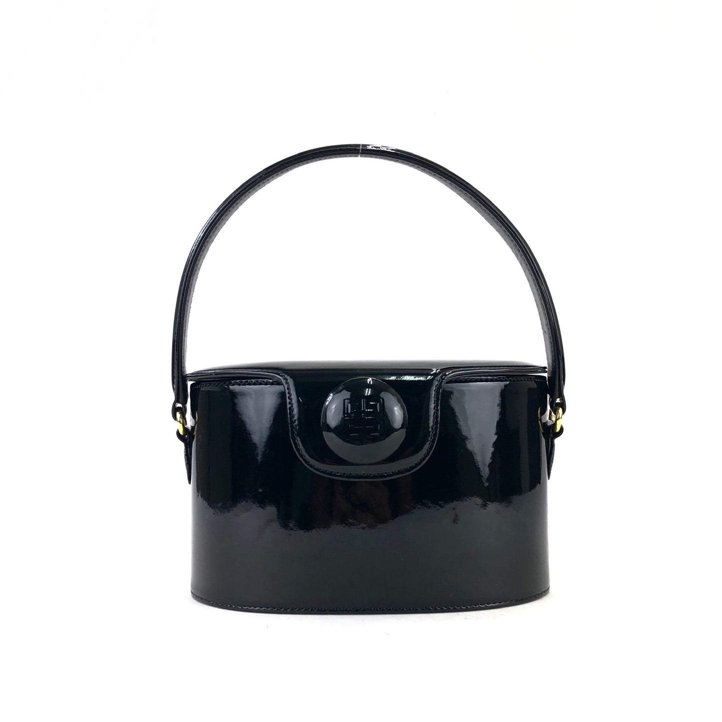 GIVENCHY Ribbon Logo Button Enamel Vanity Mini Bag Handbag Black vintage Old yzjvnv