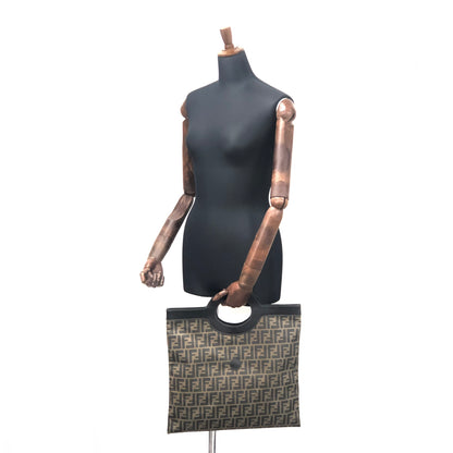 FENDI Zucca logo embossed leather PVC handbag black x brown Vintage Old jibnzr