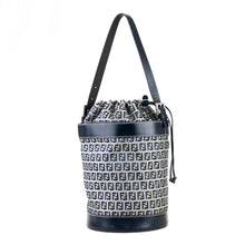 Load image into Gallery viewer, FENDI Zucchino canvas leather drawstring bucket shoulder bag navy vintage old 633efx
