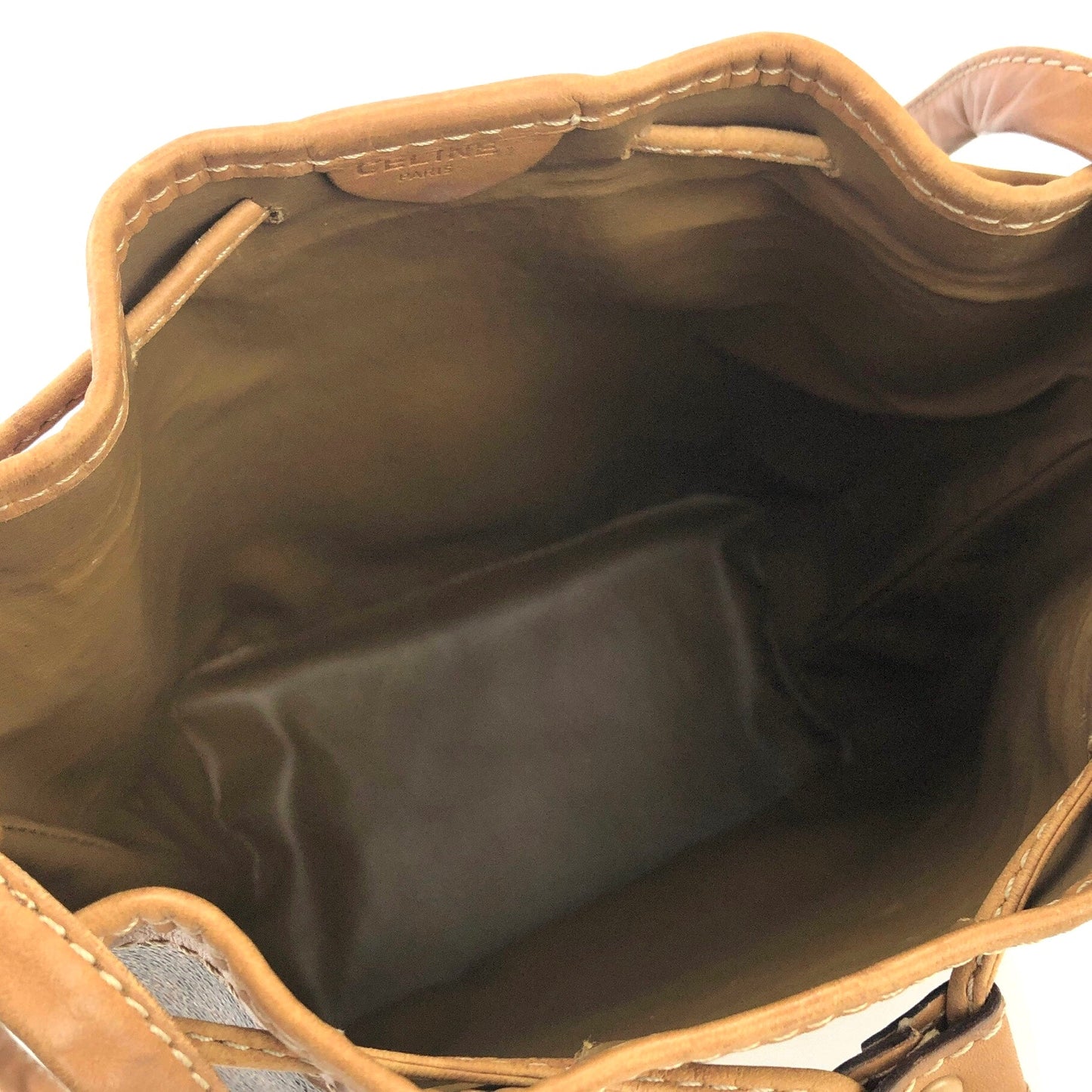CELINE Macadam Blason Embossed Drawstring Shoulder bag Brown Vintage Old Celine dwhxbw