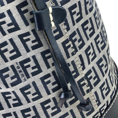 FENDI Zucchino canvas leather drawstring bucket shoulder bag navy vintage old 633efx