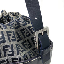 Load image into Gallery viewer, FENDI Zucchino canvas leather drawstring bucket shoulder bag navy vintage old 633efx
