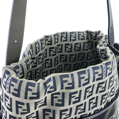 FENDI Zucchino canvas leather drawstring bucket shoulder bag navy vintage old 633efx