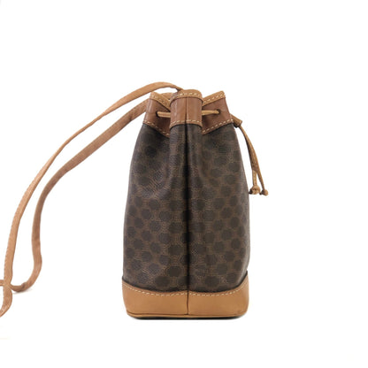 CELINE Macadam Blason Embossed Drawstring Shoulder bag Brown Vintage Old Celine dwhxbw
