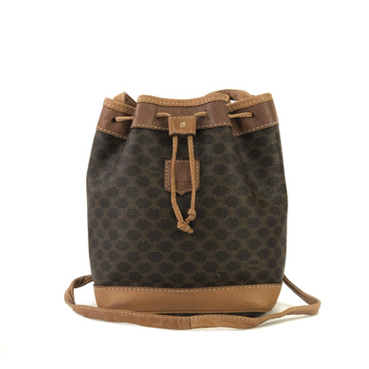 CELINE Macadam Blason Embossed Drawstring Shoulder bag Brown Vintage Old Celine dwhxbw