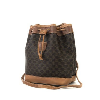 CELINE Macadam Blason Embossed Drawstring Shoulder bag Brown Vintage Old Celine dwhxbw