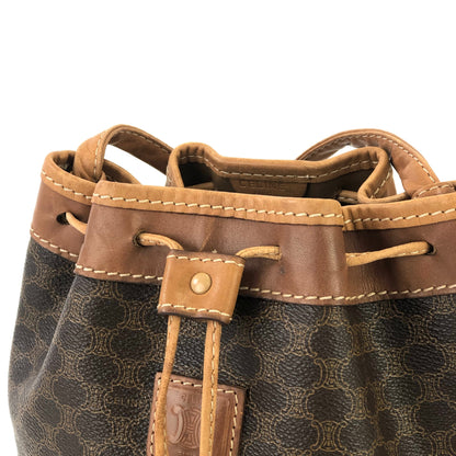 CELINE Macadam Blason Embossed Drawstring Shoulder bag Brown Vintage Old Celine dwhxbw