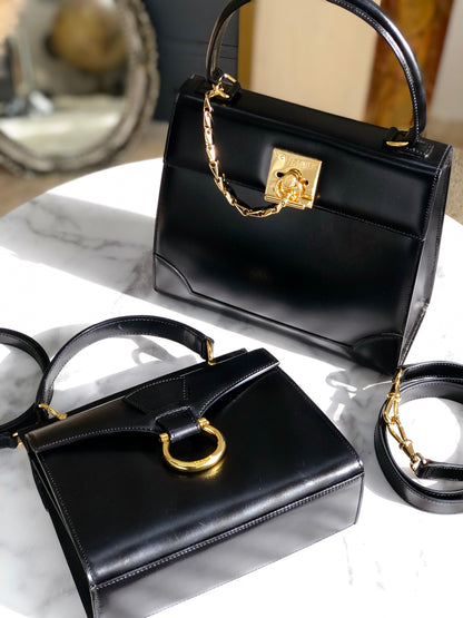 CELINE Mantel Chain Gancini Handbag Crossbody Shoulder bag Black Vintage Old Celine v4rchb