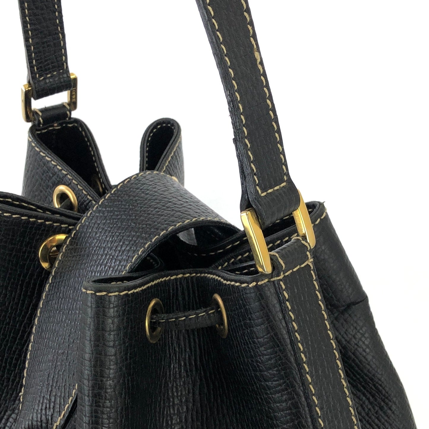 LOEWE Turn lock Drawstring Shoulder bag Black Vintage Old 5cnbja