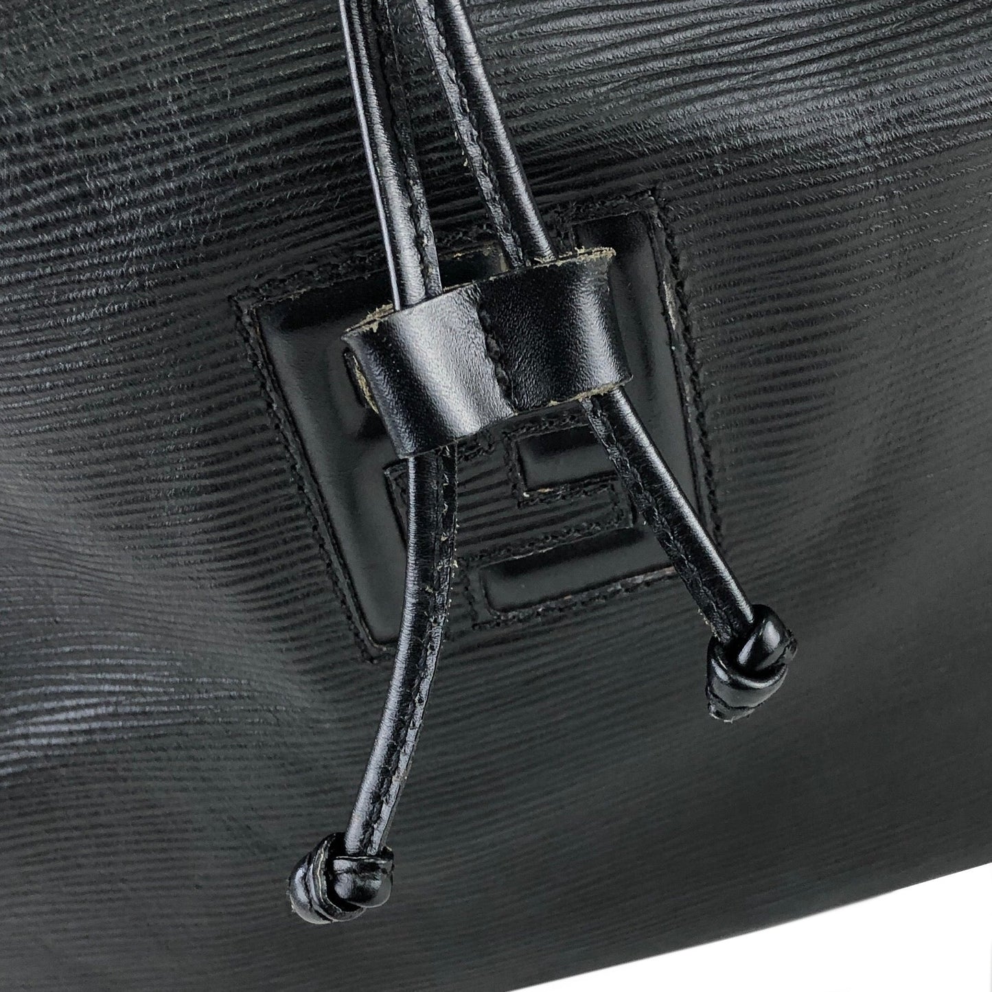 FENDI Emboss Logo Leather Drawstring Shoulder bag Black Vintage Old x38wc2