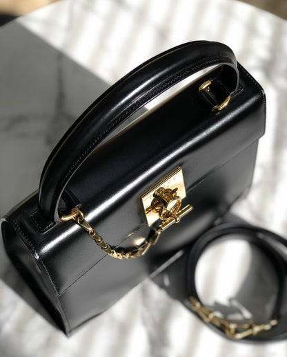 CELINE Mantel Chain Gancini Handbag Crossbody Shoulder bag Black Vintage Old Celine v4rchb