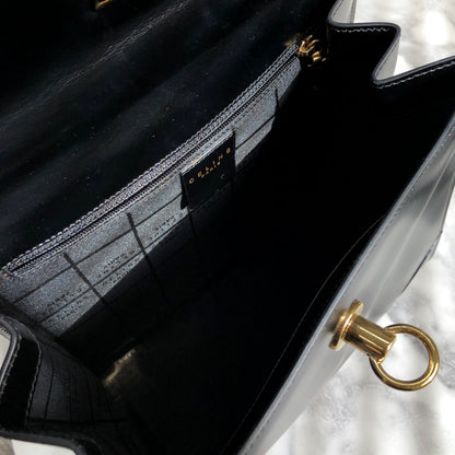 CELINE Mantel Chain Gancini Handbag Crossbody Shoulder bag Black Vintage Old Celine v4rchb