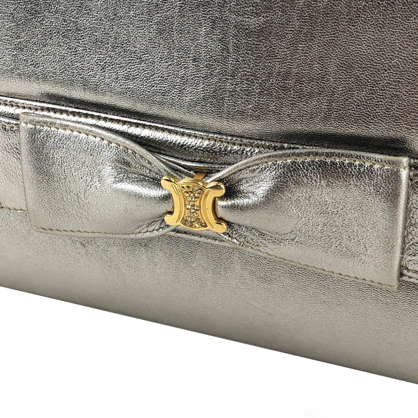 CELINE Triomphe Rhinestone Chain Leather Shoulder bag Silver Old CELINE Vintage wnx7c8