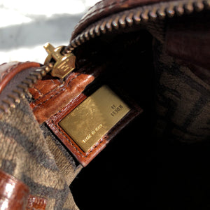 FENDI Zucca Velour Small Bostonbag Handbag Brown Vintage Old 3784cm