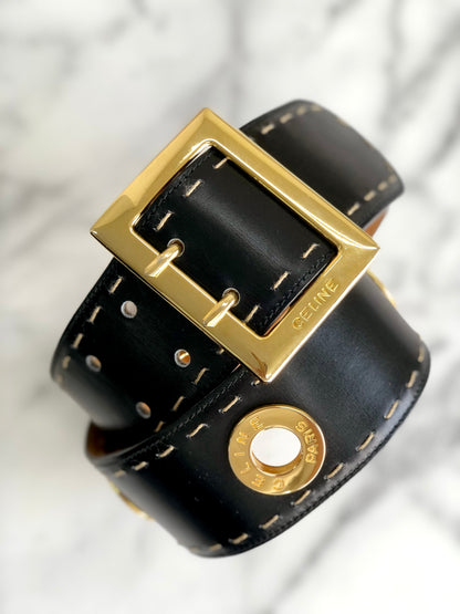 CELINE 圓形標誌皮帶 黑色 復古舊款 Celine ag6i6t