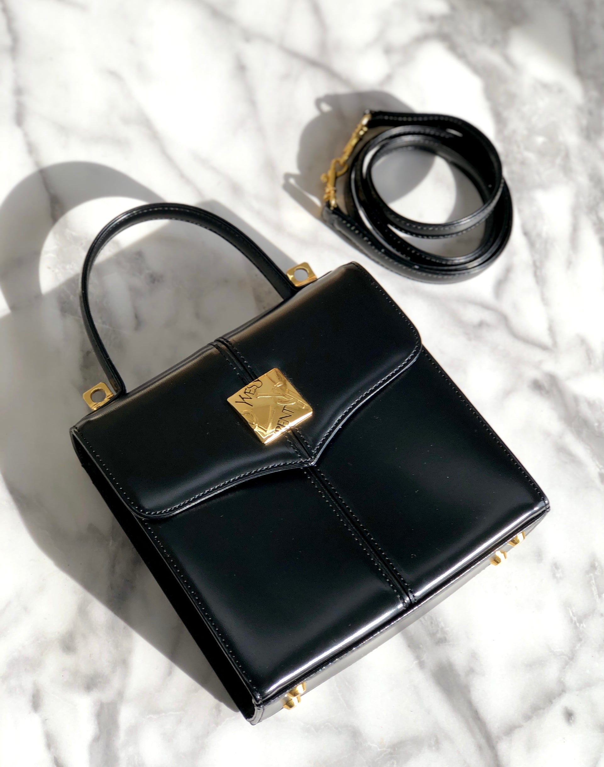 Yves Saint Laurent YSL logo 2way Handbag Shoulder bag Black 
