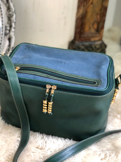 LOEWE Velazquez Square Box Shoulder Bag Vanity Green Blue vintage Old 5rr8tv