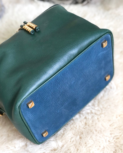 LOEWE Velazquez Square Box Shoulder Bag Vanity Green Blue vintage Old 5rr8tv