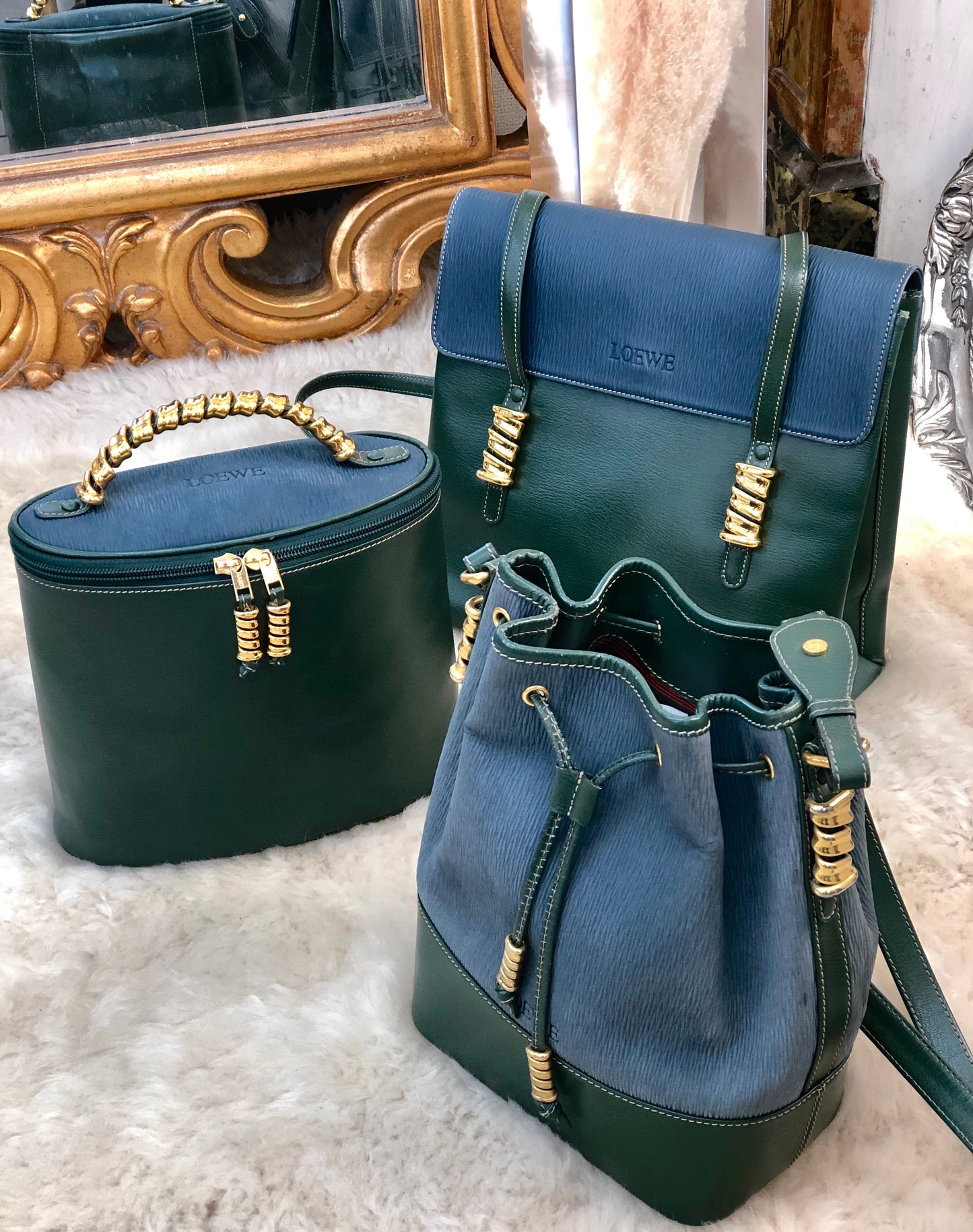 LOEWE Velazquez Handbag Vanitybag Green Vintage Old 3exasj