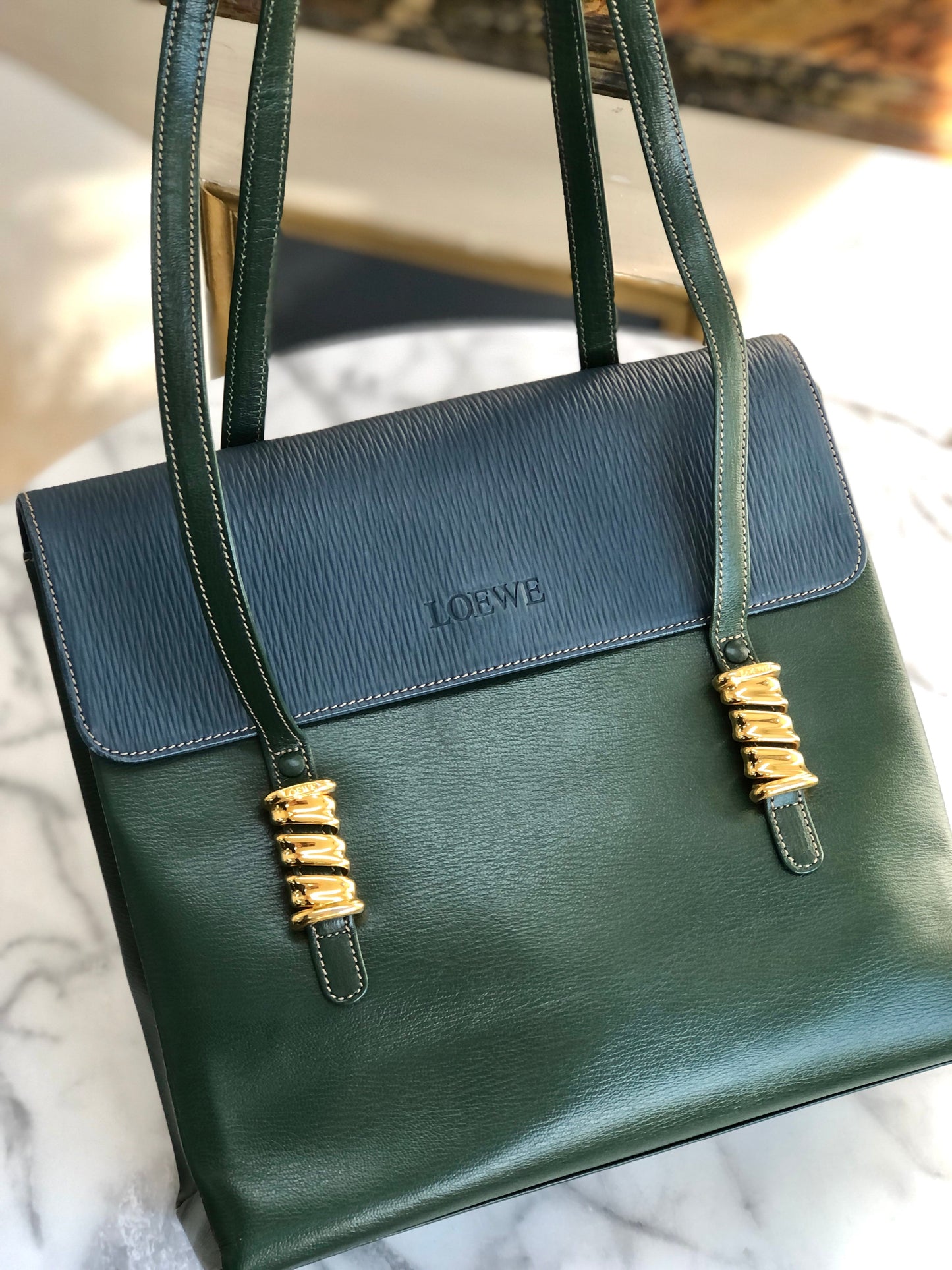 LOEWE Velazquez Totebag Shoulder bag Green Vintage Old nmvskx