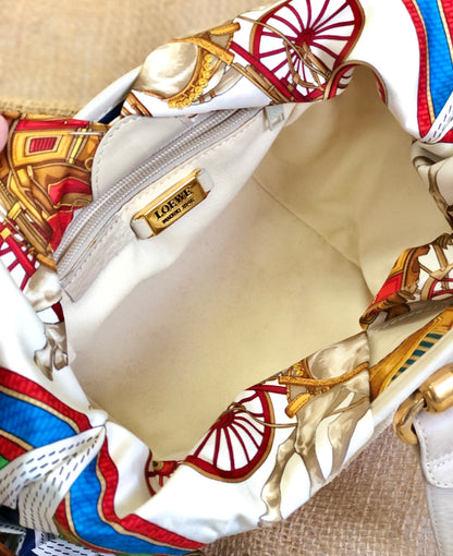 LOEWE Logo Scarf Leather Raffia Braided Shoulder bag Gray Ivory Vintage Old ser735