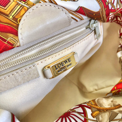 LOEWE Logo Scarf Leather Raffia Braided Shoulder bag Gray Ivory Vintage Old ser735