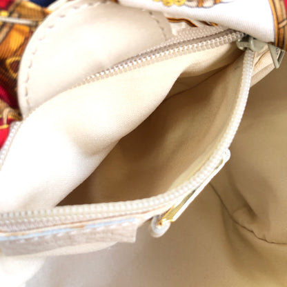 LOEWE Logo Scarf Leather Raffia Braided Shoulder bag Gray Ivory Vintage Old ser735