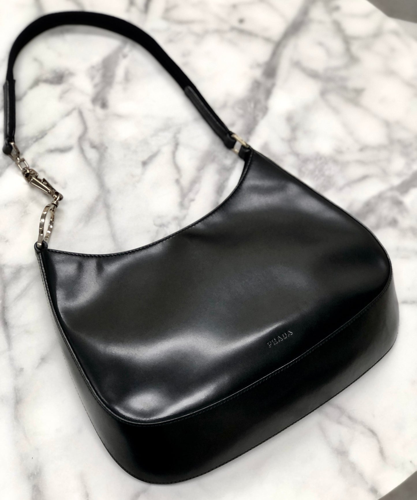 PRADA Leather Hobo bag Small Shoulder bag Handbag Black Vintage Old nuyxk5