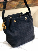 Load image into Gallery viewer, Christian Dior Cannage Charm Nylon Drawstring Shoulderbag Dark navy Vintage Old czvhv4
