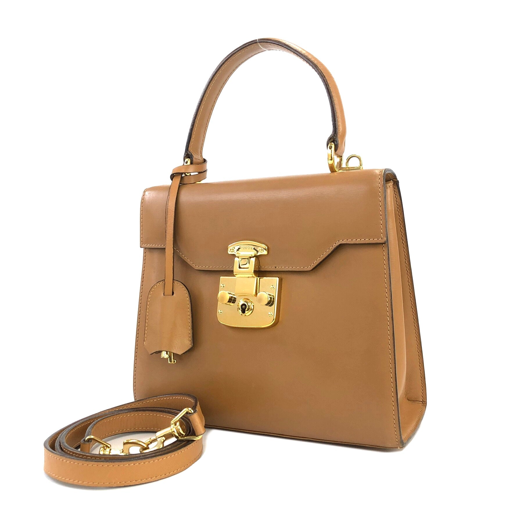 [Beautiful] Old Gucci Lady Lock Leather 2way Shoulder Bag Brown w/Lock Keys