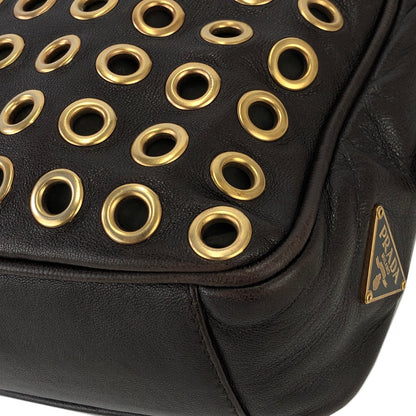 PRADA Triangle logo Eyelet Boston bag Handbag Brown Vintage Old wmdn7p