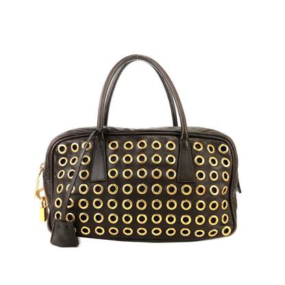 PRADA Triangle logo Eyelet Boston bag Handbag Brown Vintage Old wmdn7p