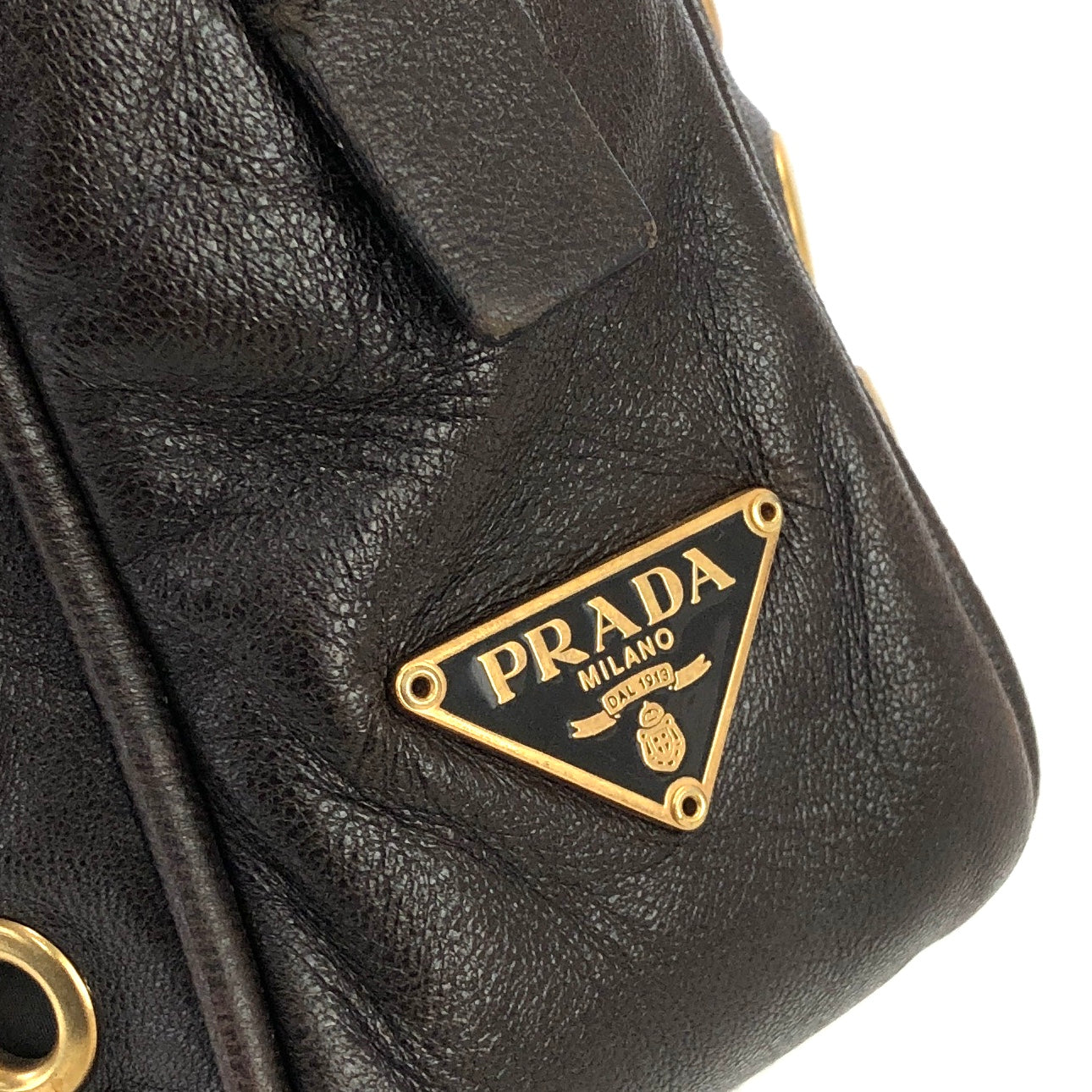 PRADA Triangle logo Eyelet Boston bag Handbag Brown Vintage Old wmdn7p