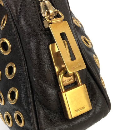 PRADA Triangle logo Eyelet Boston bag Handbag Brown Vintage Old wmdn7p