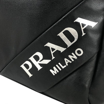 PRADA 加厚納帕皮標誌單肩托特包 1BB052 黑色復古舊款 drftwf