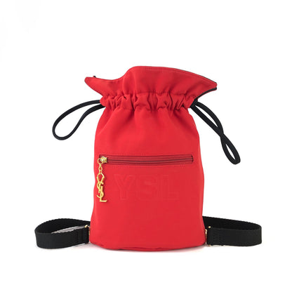 Yves Saint Laurent YSL Reversible Nylon Drawstring Backpack Black Red Vintage Old b37vf8