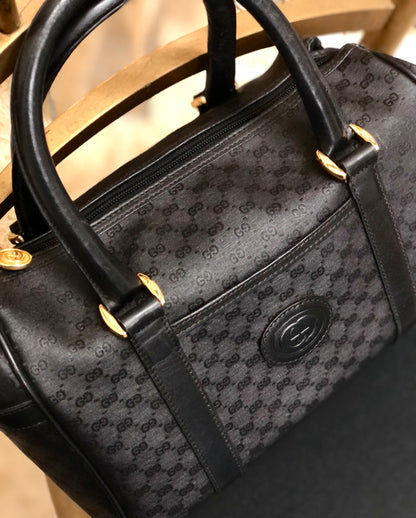 GUCCI GG Embossed Micro GG PVC Leather Mini Boston Front Pocket Handbag Black tcitd7