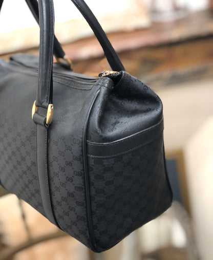 GUCCI GG Embossed Micro GG PVC Leather Mini Boston Front Pocket Handbag Black tcitd7