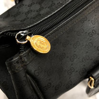 GUCCI GG Embossed Micro GG PVC Leather Mini Boston Front Pocket Handbag Black tcitd7